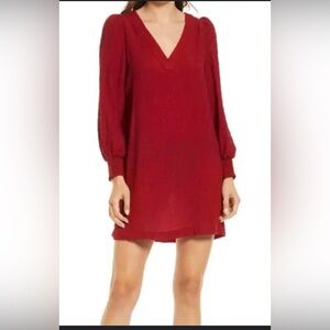 Maroon V-neck Long sleeves dress
